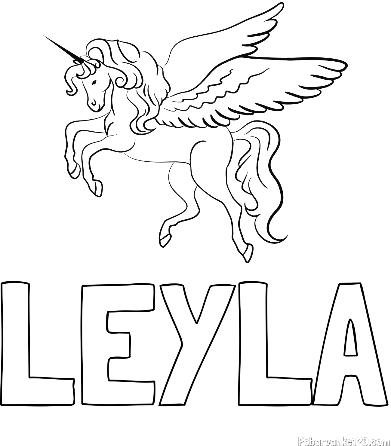 Pobarvanka imena LEYLA in lepa pobarvanka samoroga