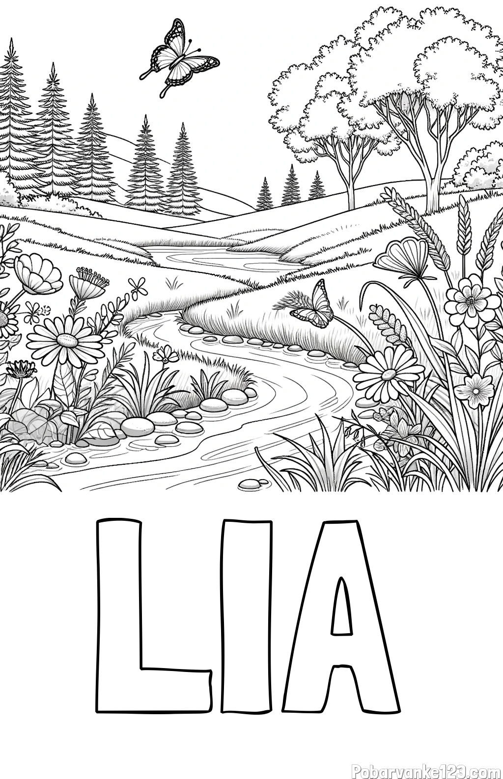 Pobarvanka imena LIA in pobarvanka cvetoče narave