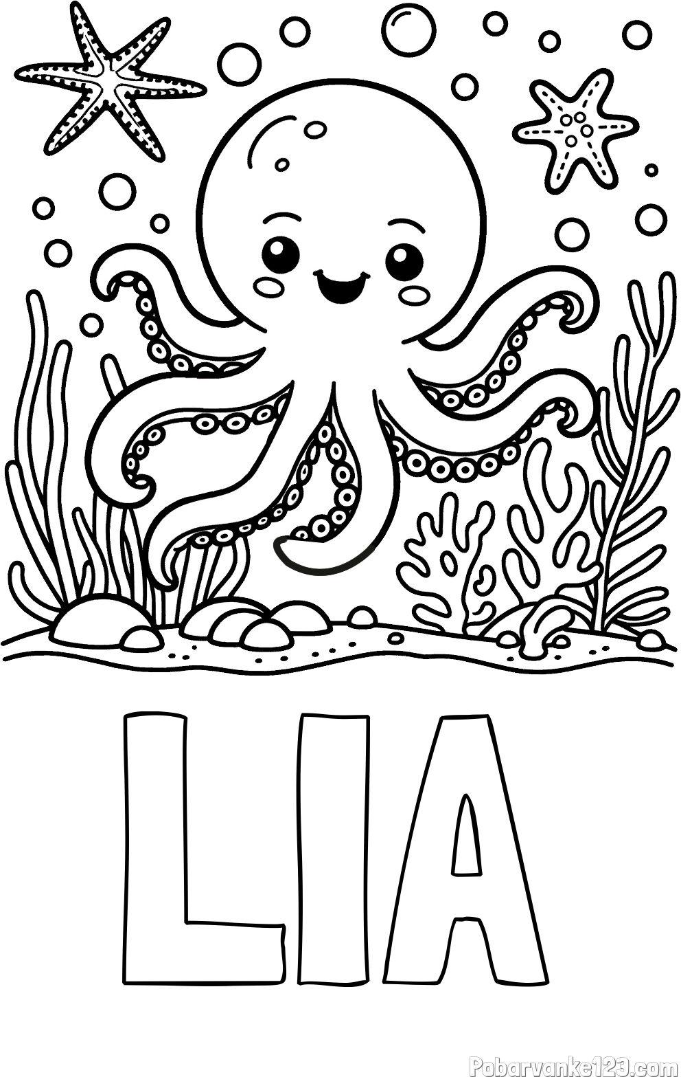 Pobarvanka imena LIA in pobarvanka hobotnice