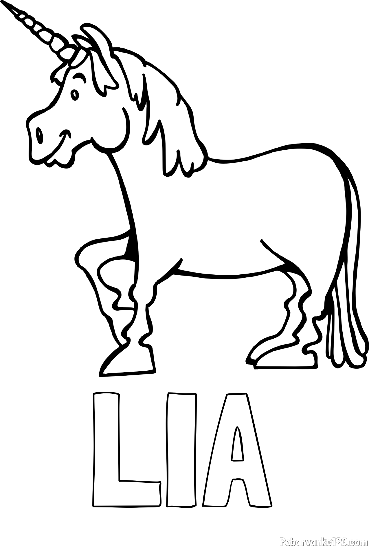 Pobarvanka imena LIA in pobarvanka veselega samoroga