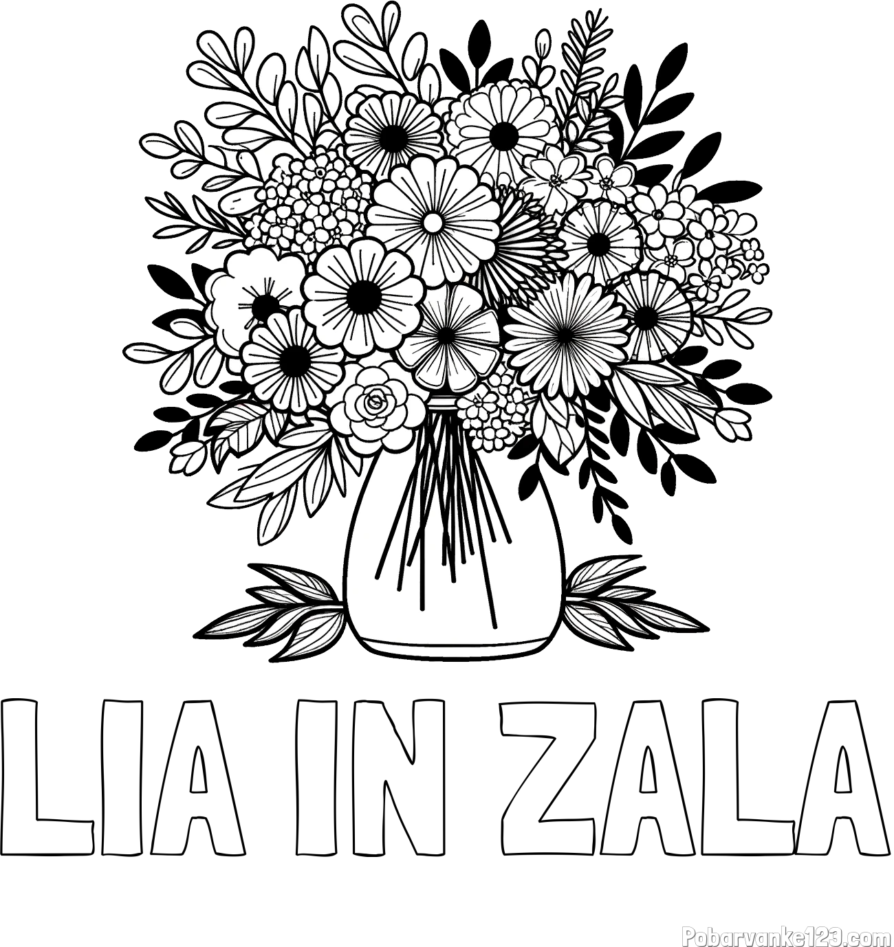 Pobarvanka imena LIA IN ZALA in pobarvanka veliekga šopka rož