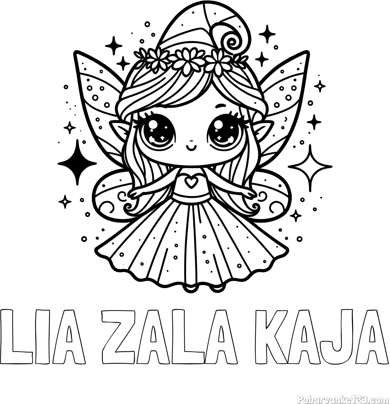 Pobarvanka imena LIA ZALA KAJA in prikupna čarobna vila