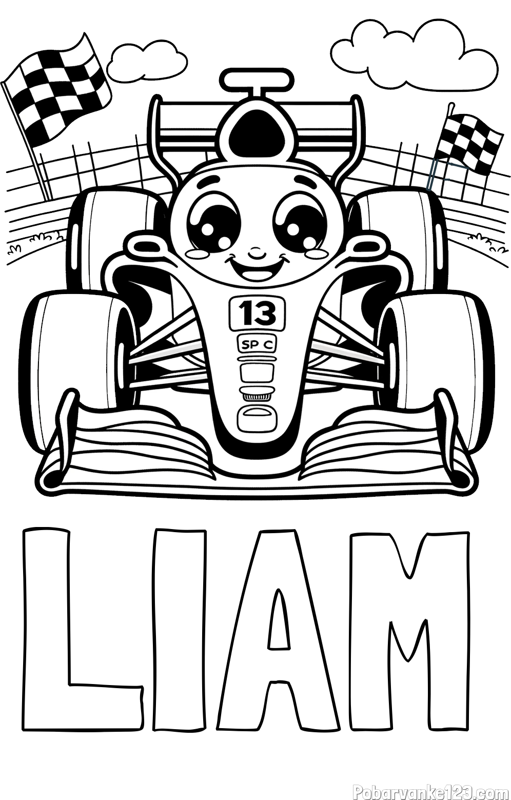 Pobarvanka imena LIAM in otroška pobarvanka FORMULA 1