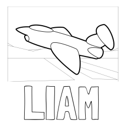 Online izdelana pobarvanka - Pobarvanka imena LIAM in pobarvanka aviona med vzletom