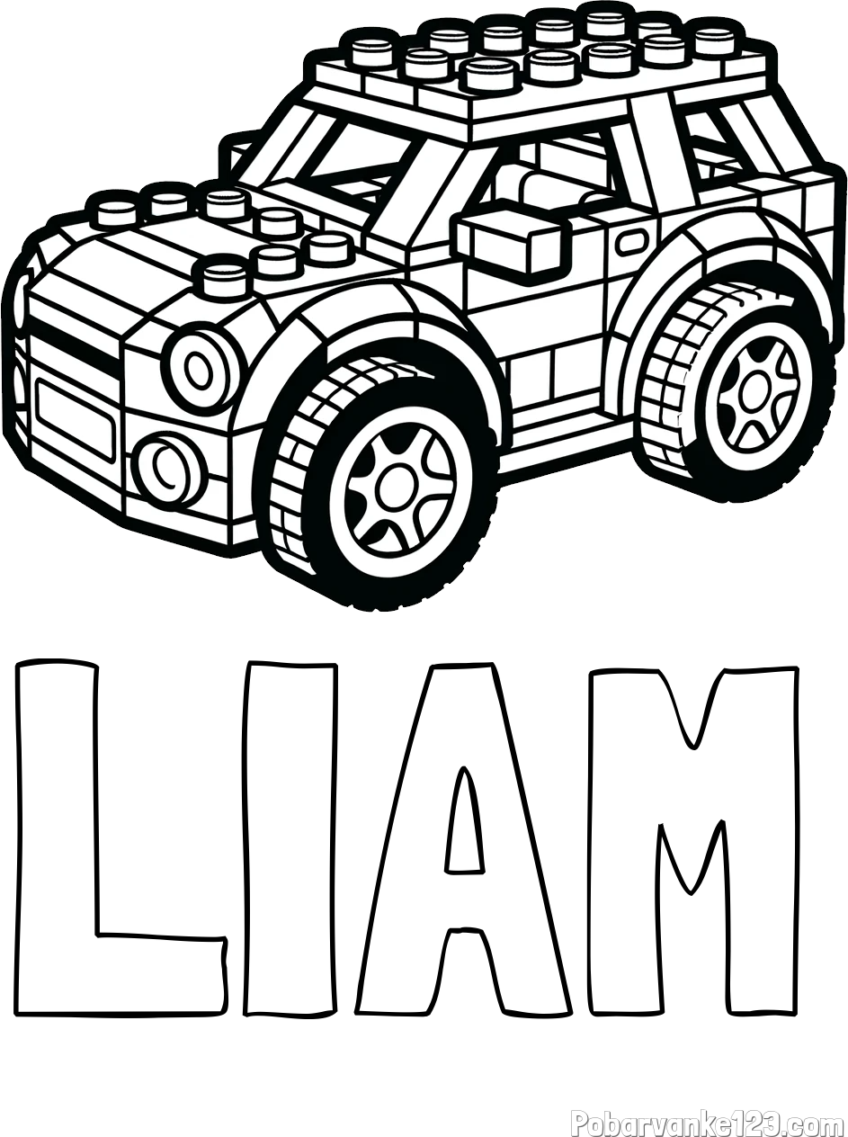 Pobarvanka imena LIAM in pobarvanka avtomobila sestavljenega iz LEGO kock