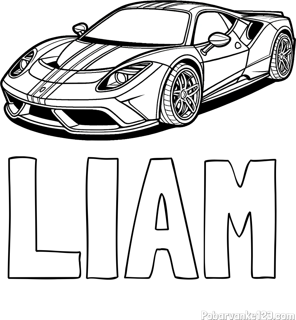 Pobarvanka imena LIAM in pobarvanka čudovitega športnega avtomobila