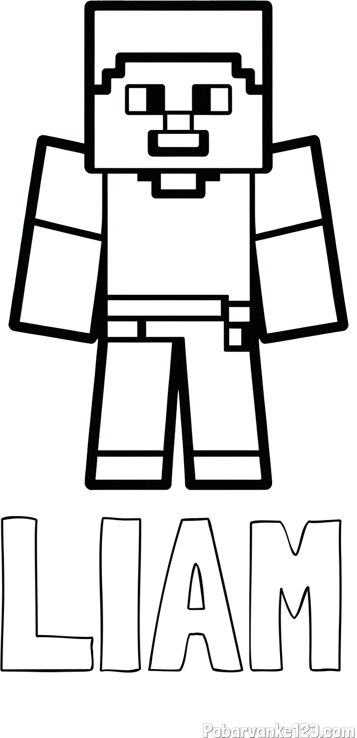 Pobarvanka imena LIAM in pobarvanka Minecraft figurice