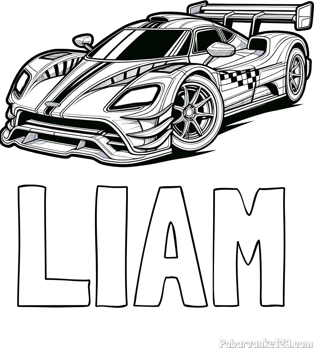Pobarvanka imena LIAM in pobarvanka modernega športnega avtomobila