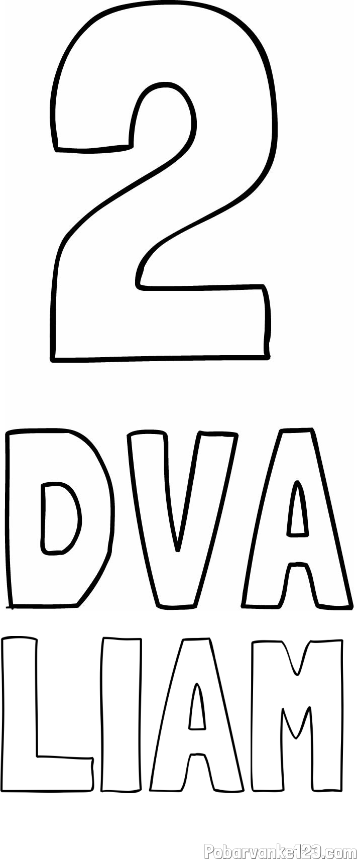 Pobarvanka imena LIAM in pobarvanka števila dva z zapisom imena