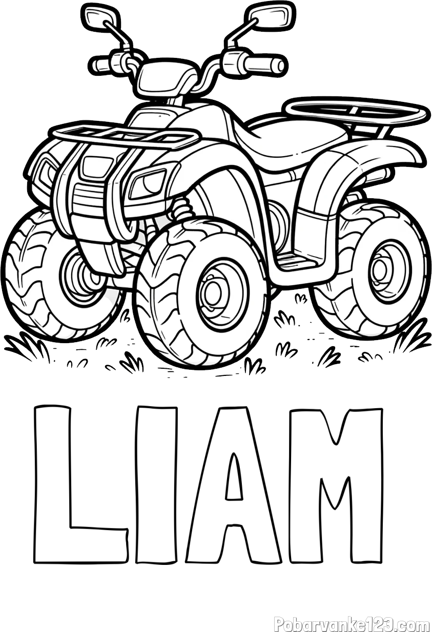 Pobarvanka imena LIAM in pobarvanka velikega štirikolesnika
