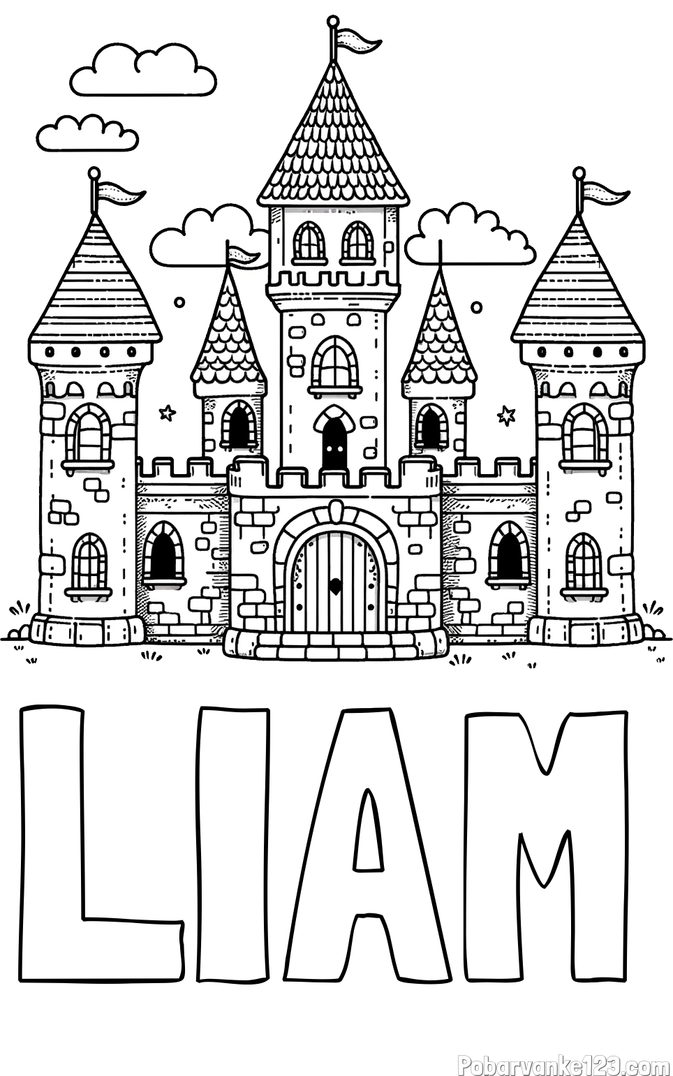 Pobarvanka imena LIAM in pobarvnaka velikega gradu