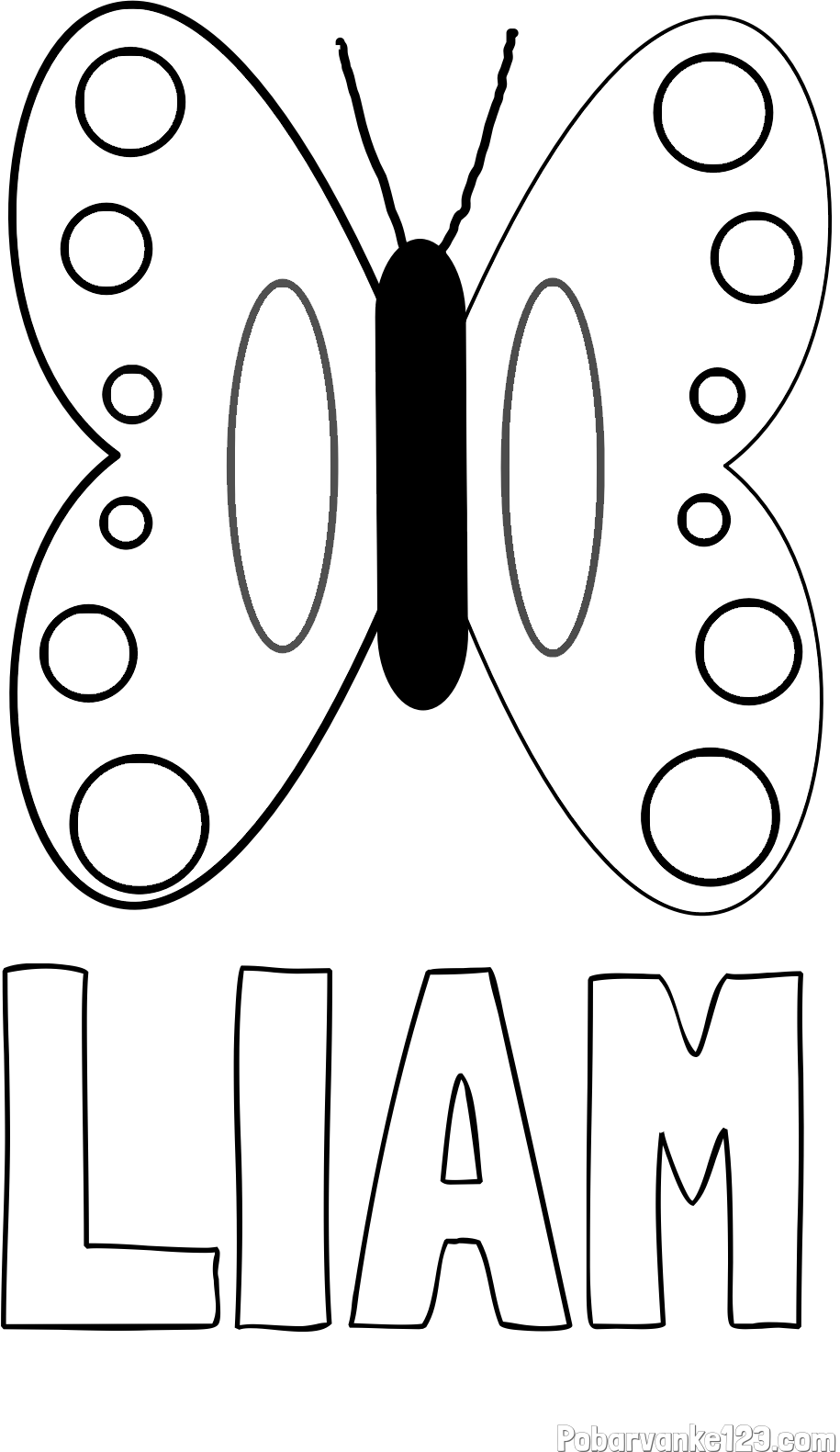 Pobarvanka imena LIAM in preprosta otroška pobarvanka metuljčka