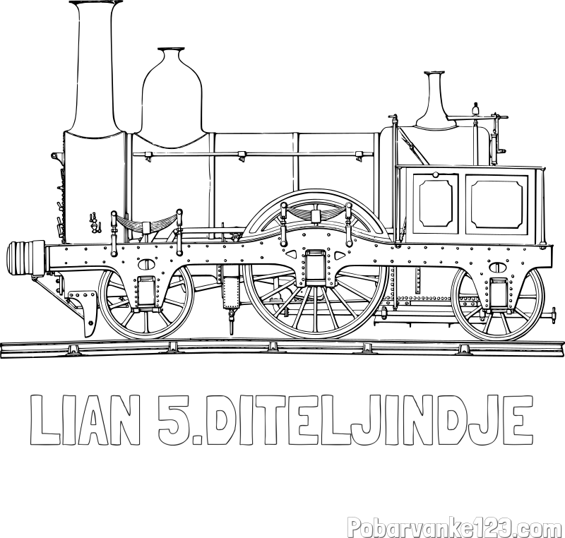 Pobarvanka imena LIAN 5.DITELJINDJE in pobarvanka realistično upodobljene lokomotive