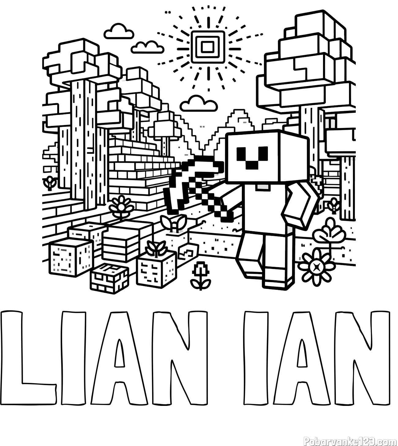 Pobarvanka imena LIAN IAN in pobarvanka Minecraft sveta