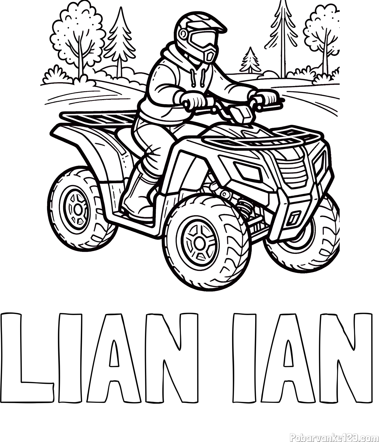 Pobarvanka imena LIAN IAN in pobarvanka motorista na štirikolesniku