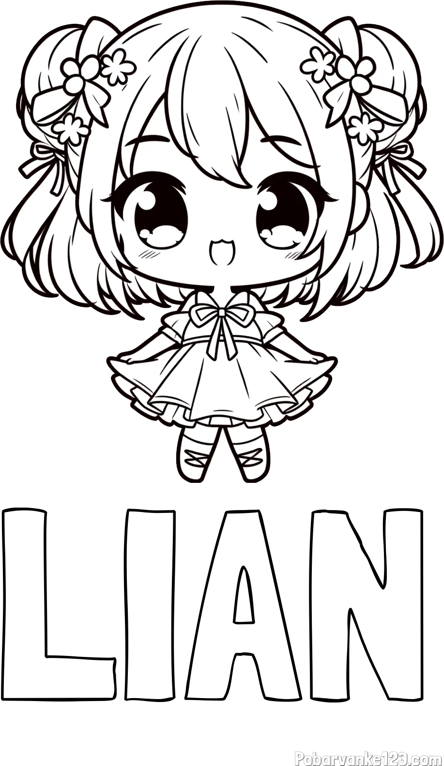 Pobarvanka imena LIAN in otroška pobarvanka punčke v japonskem anime slogu