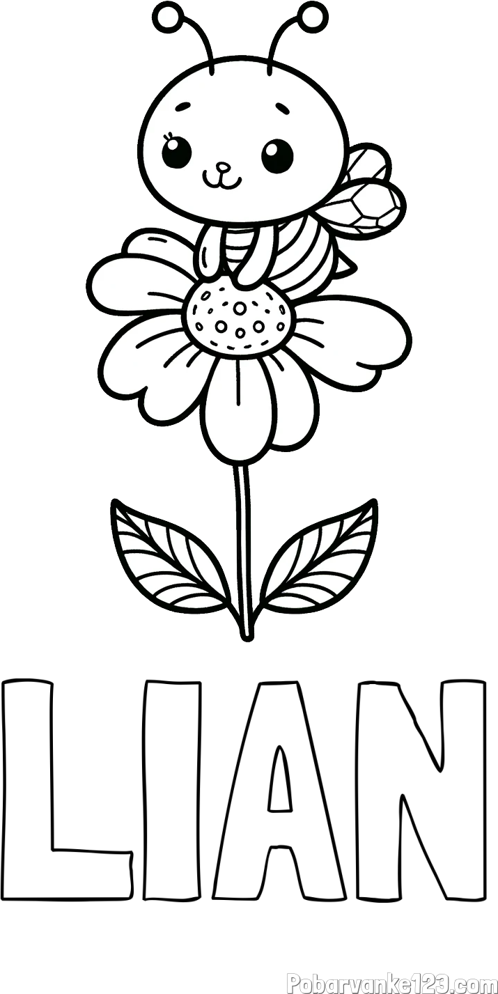 Pobarvanka imena LIAN in pobarvanka ljubke čebelice na roži