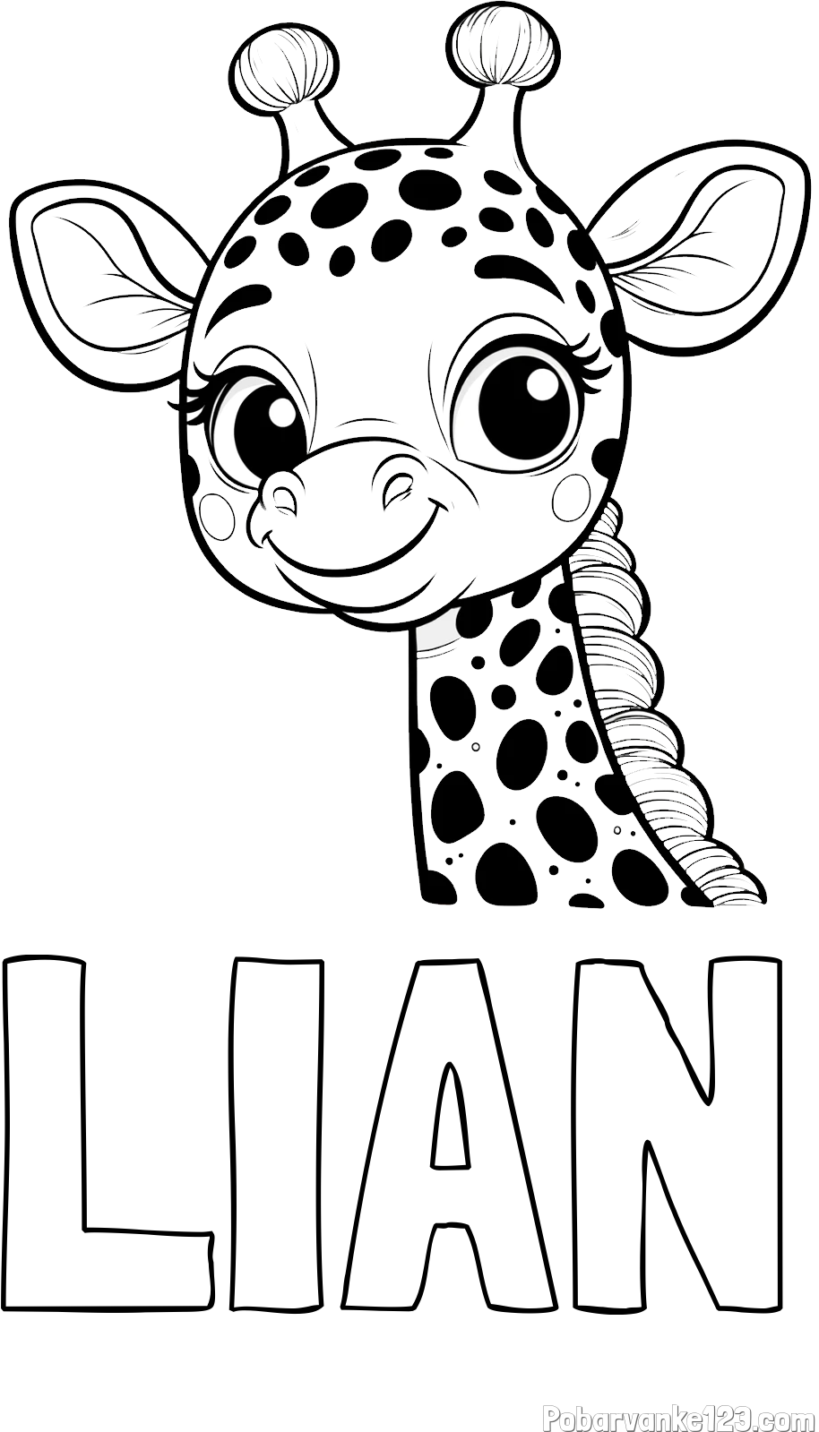 Pobarvanka imena LIAN in pobarvanka ljubke žirafe z velikimi očmi