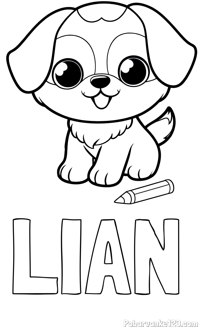 Pobarvanka imena LIAN in pobarvanka prikupnega kužka