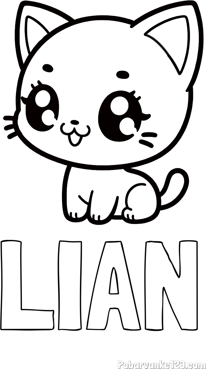 Pobarvanka imena LIAN in pobarvnaka ljubke muce v anime slogu