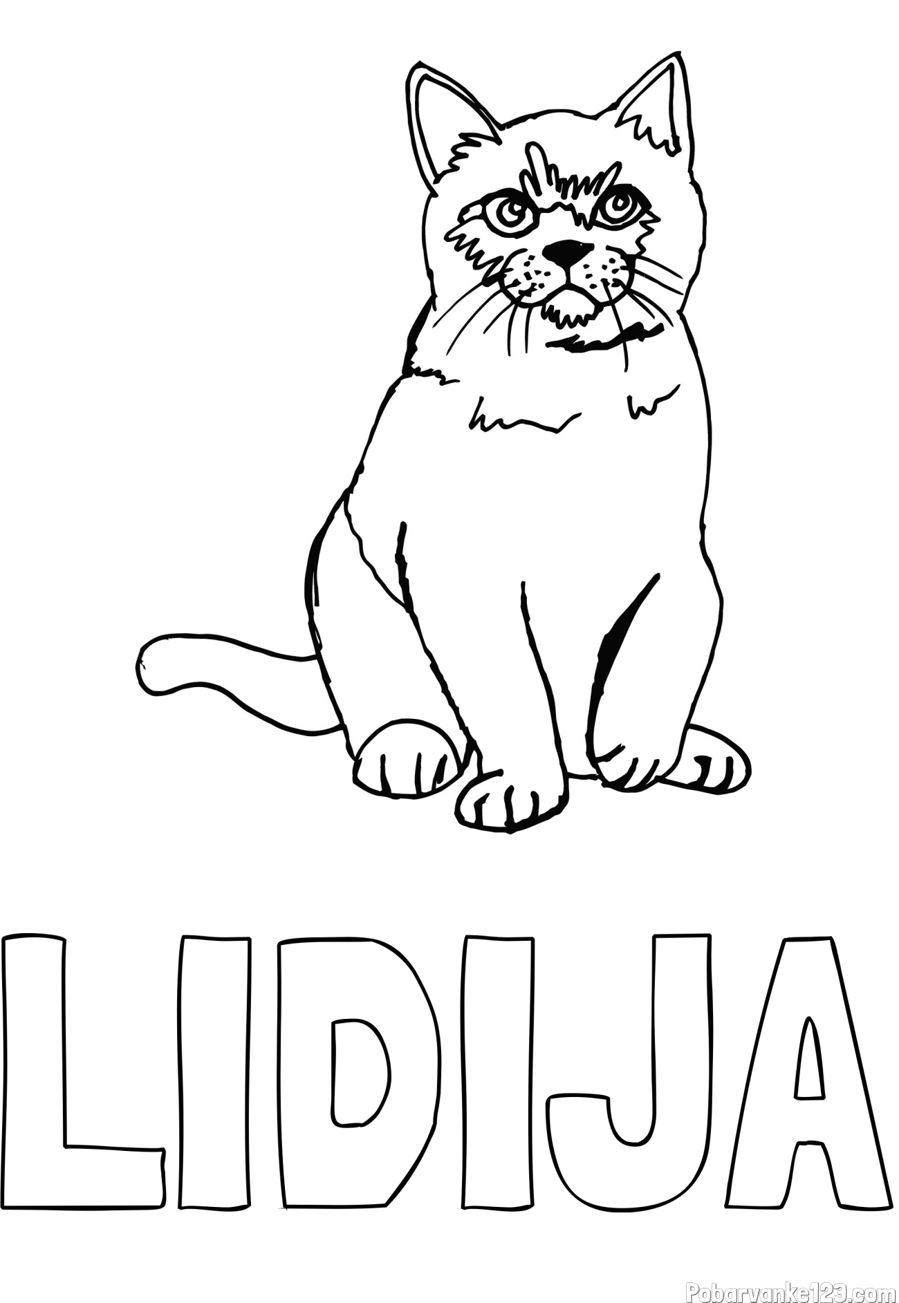 Pobarvanka imena LIDIJA in pobarvanka lepe mucke