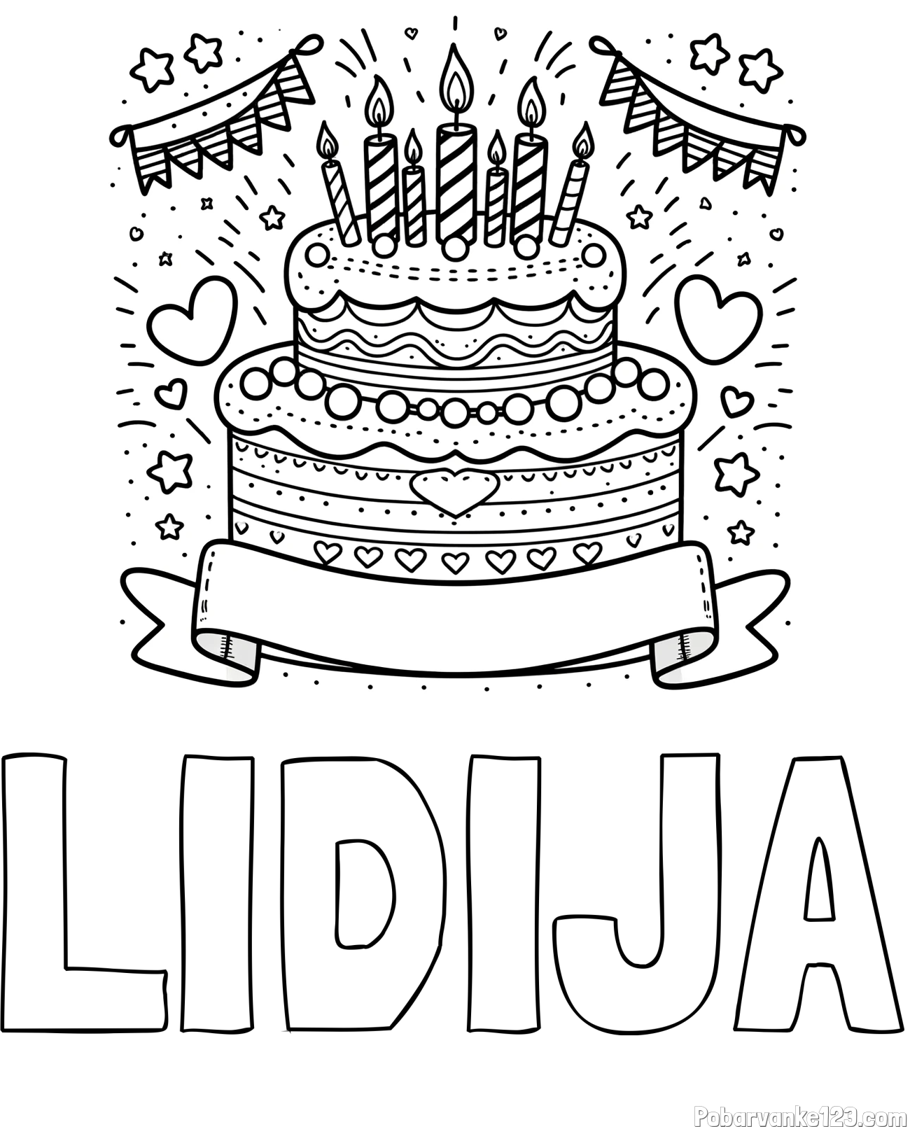 Pobarvanka imena LIDIJA in pobarvanka velike torte za rojstni dan