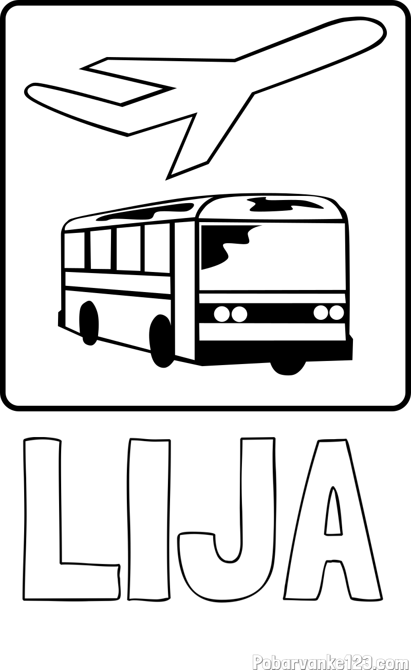 Pobarvanka imena LIJA in avtobus in letalo
