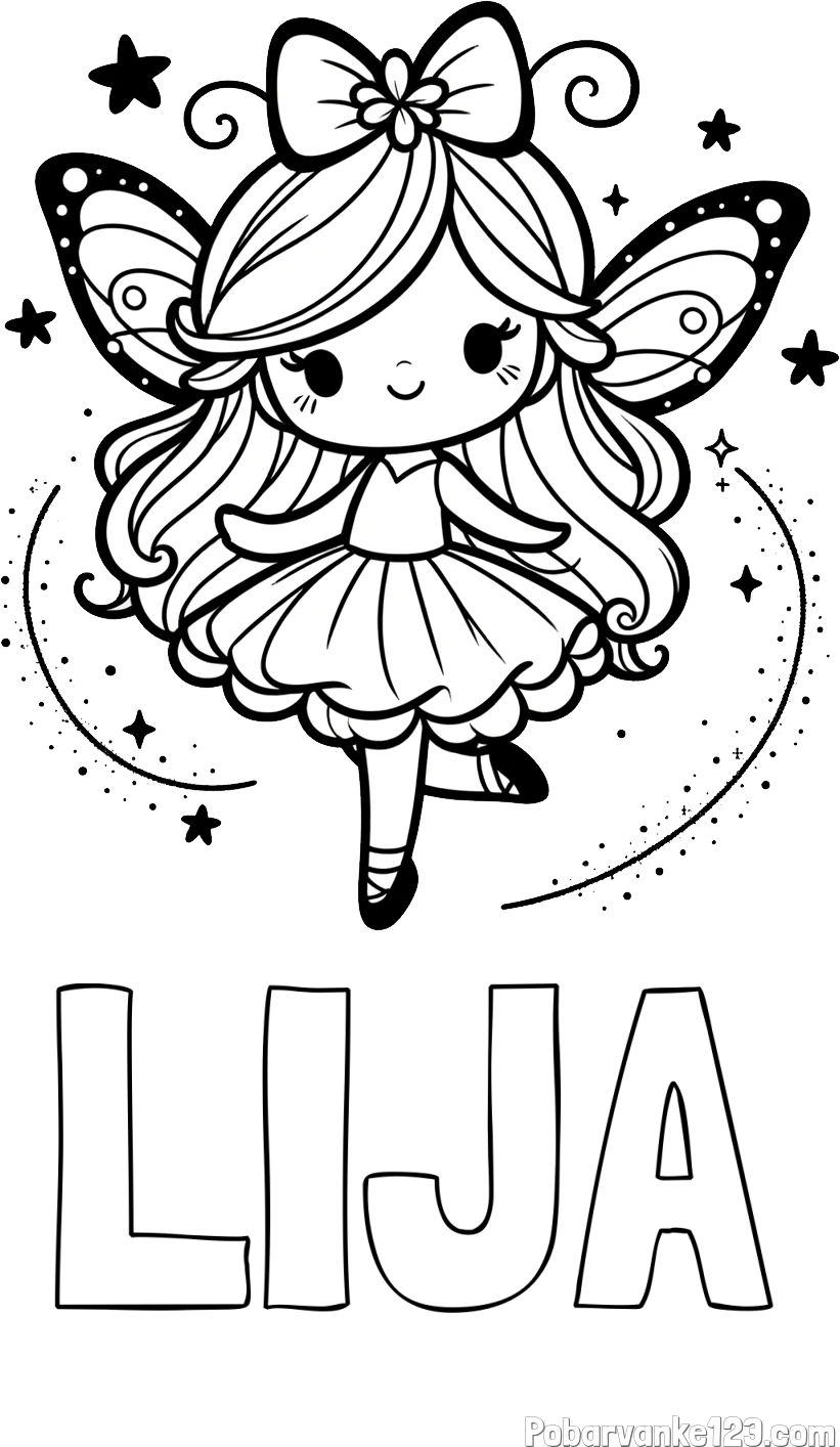 Pobarvanka imena LIJA in ljubka čarobna vila