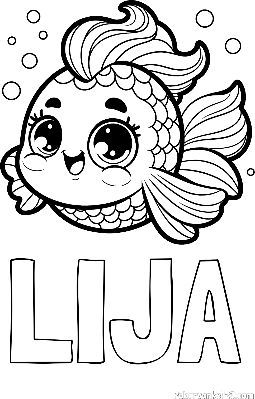 Pobarvanka imena LIJA in pobarvanka ljubke pravljične ribe