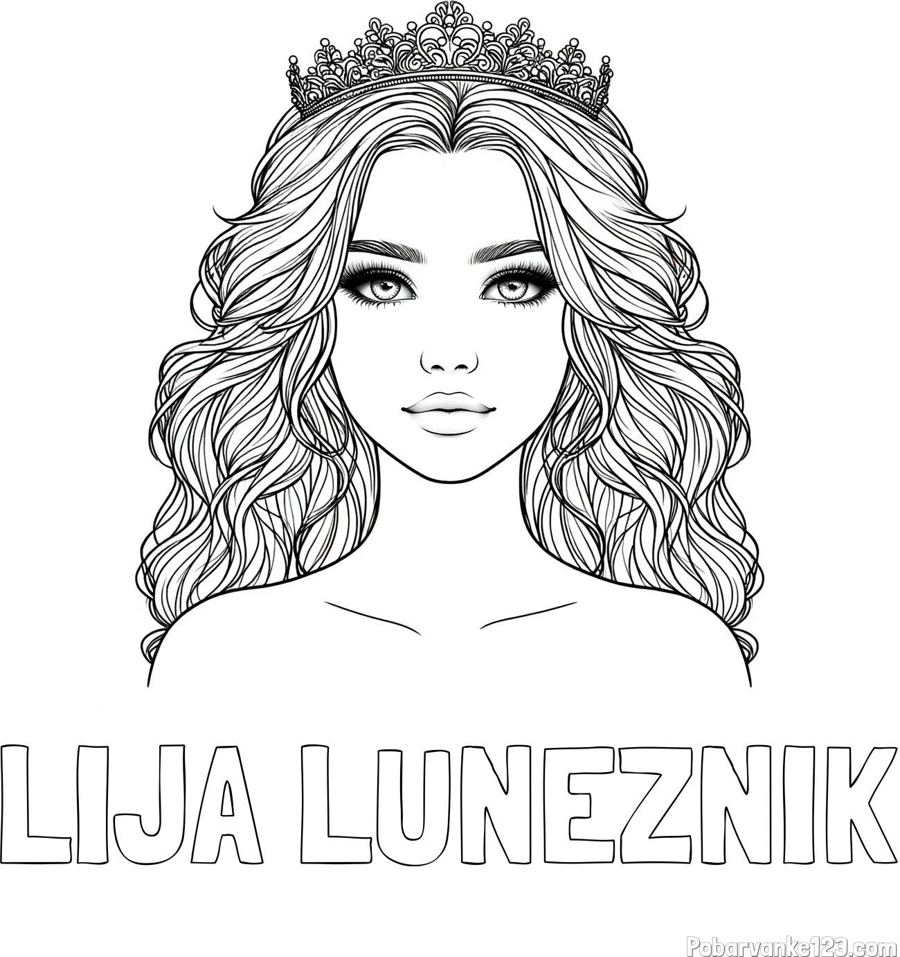 Pobarvanka imena LIJA LUNEŽNIK in pobarvanka prikupne princeske
