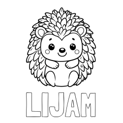 Online izdelana pobarvanka - Pobarvanka imena LIJAM in pobarvanka prikupnega ježa