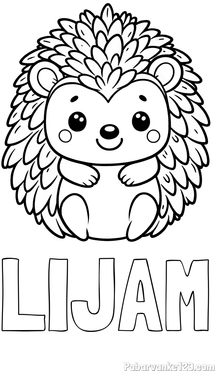 Pobarvanka imena LIJAM in pobarvanka prikupnega ježa