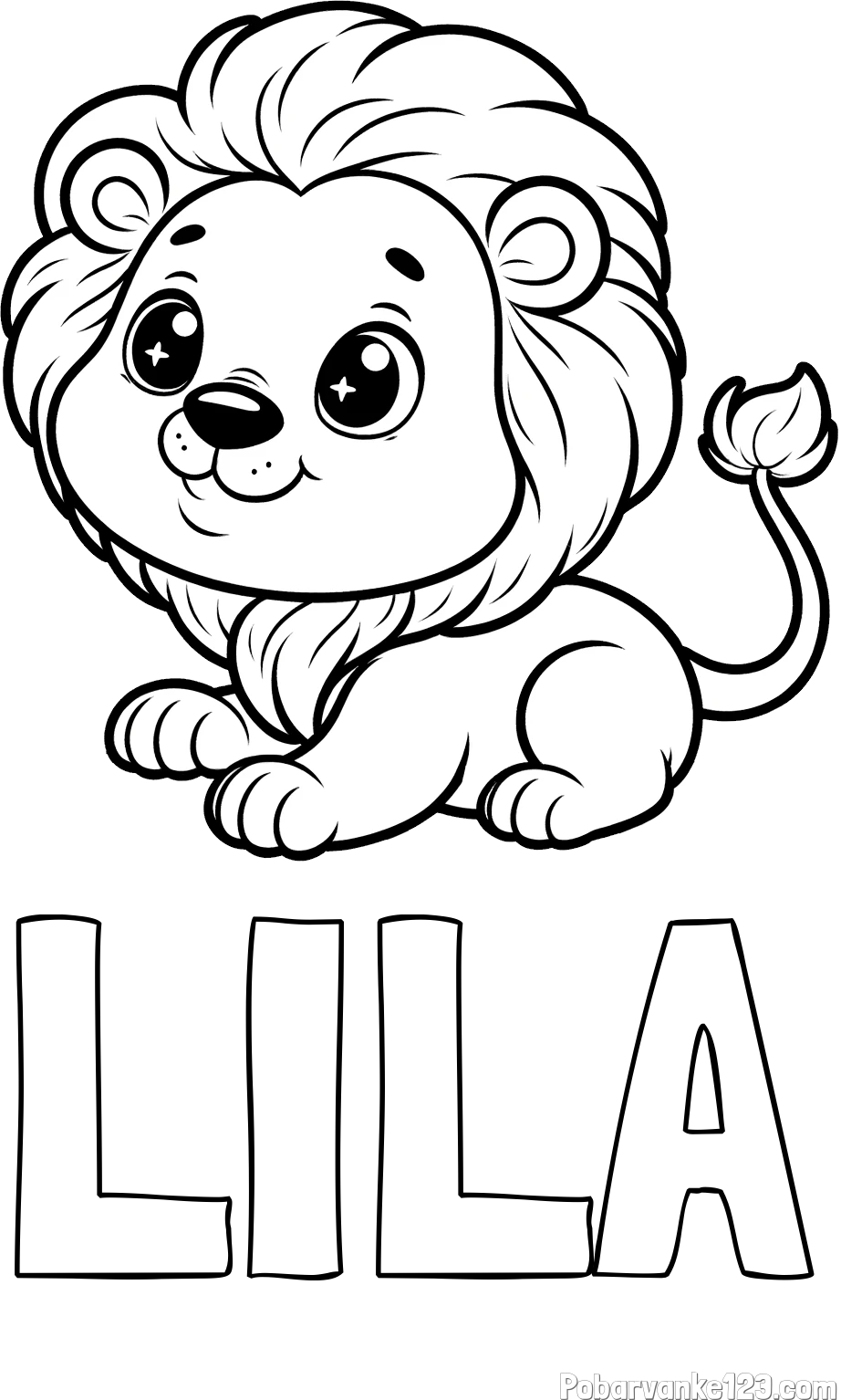 Pobarvanka imena LILA in pobarvanka igrivega levčka