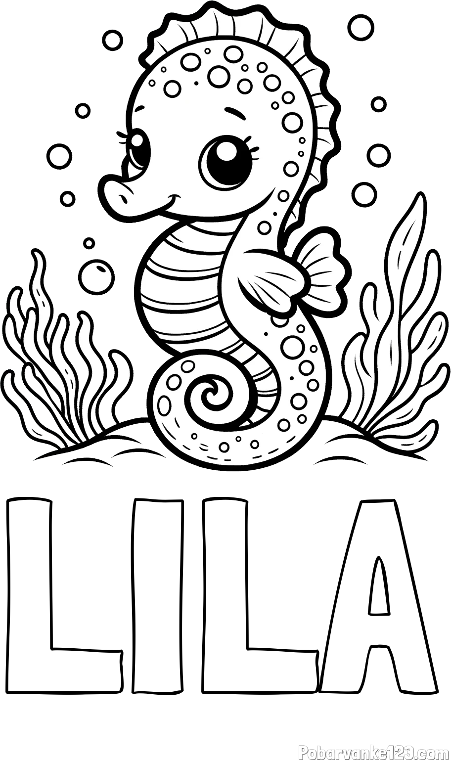 Pobarvanka imena LILA in pobarvanka morskega konjička