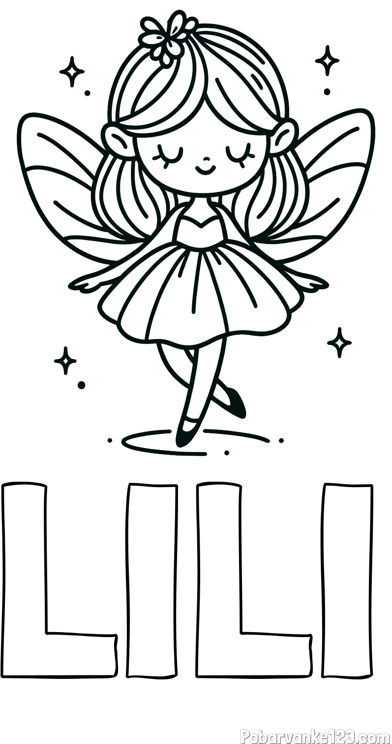 Pobarvanka imena LILI in enostavna pobarvanka čarobne vile