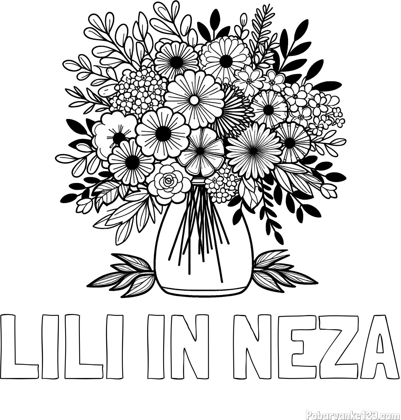 Pobarvanka imena LILI IN NEŽA in pobarvanka veliekga šopka rož