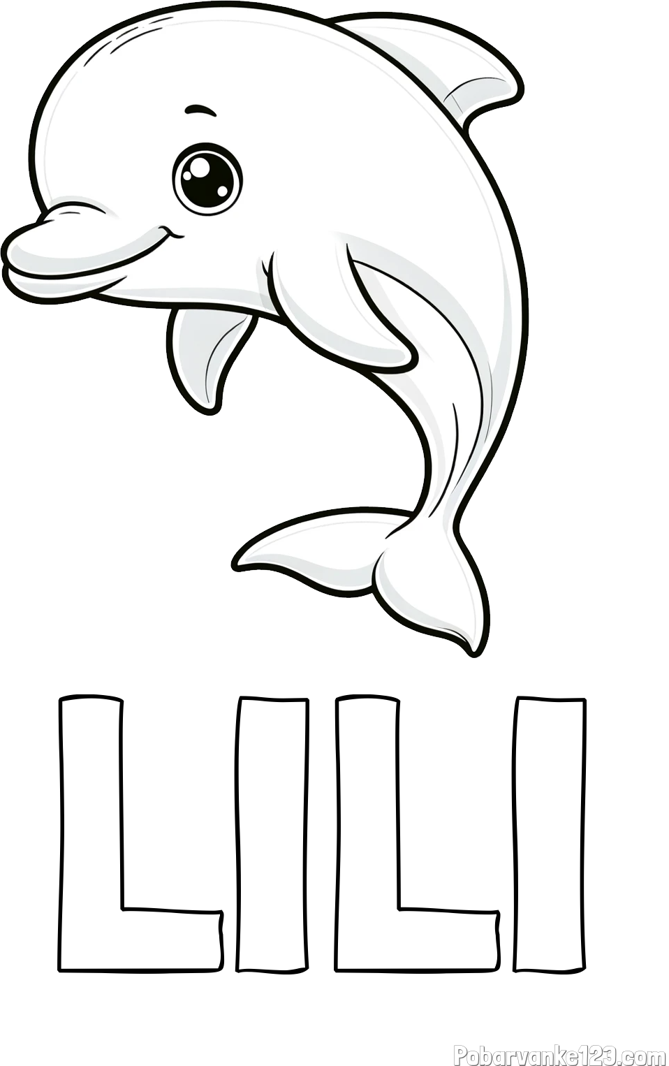 Pobarvanka imena LILI in otroška pobarvanka ljubkega delfina