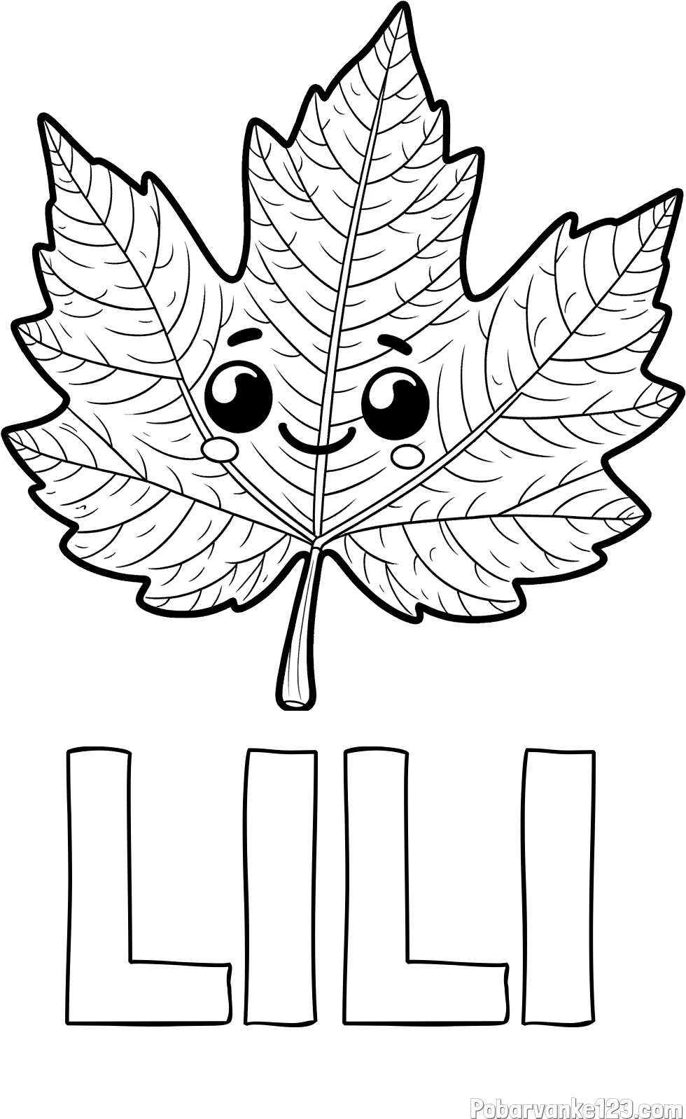 Pobarvanka imena LILI in otroška pobarvanka nasmejanega lista