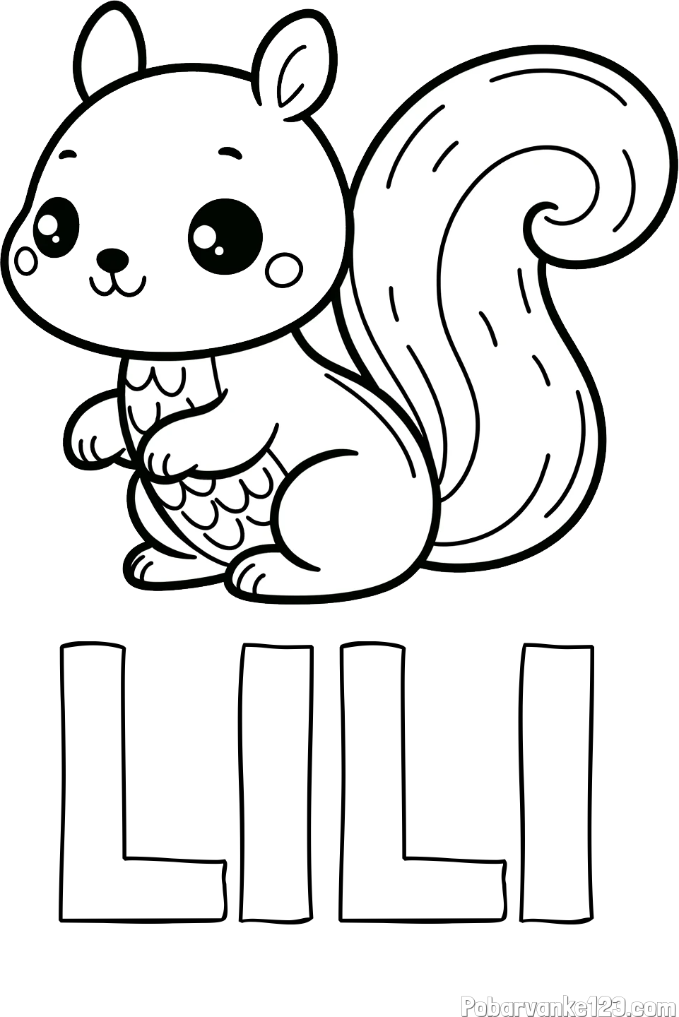 Pobarvanka imena LILI in pobarvanka ljubke veverice