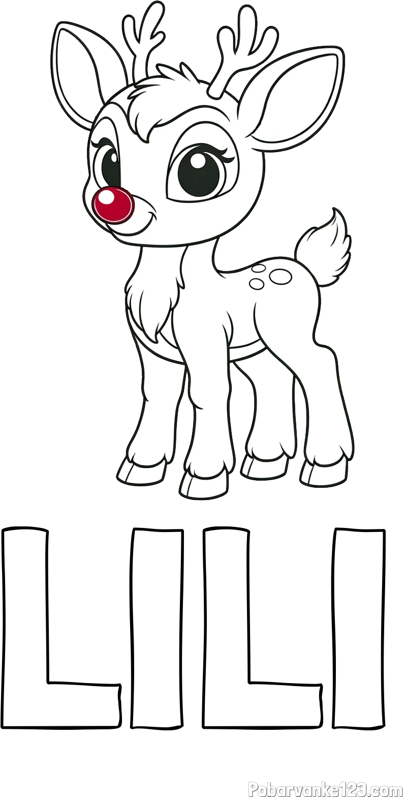 Pobarvanka imena LILI in pobarvanka nasmejanega jelenčka Rudolfa