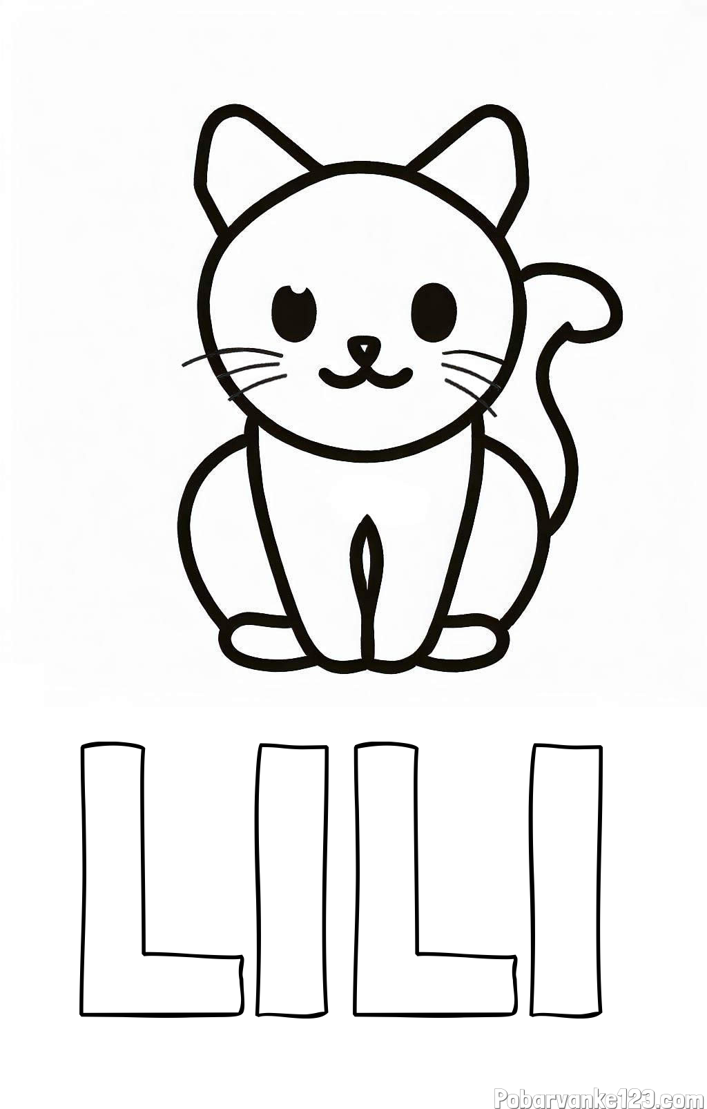 Pobarvanka imena LILI in pobarvanka prikupne mucke