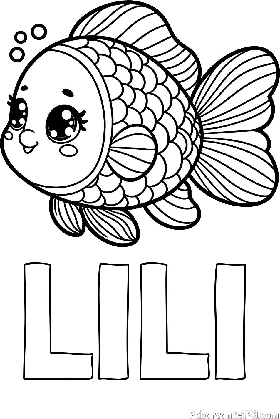 Pobarvanka imena LILI in pobarvanka ribe z bujnimi plavutmi