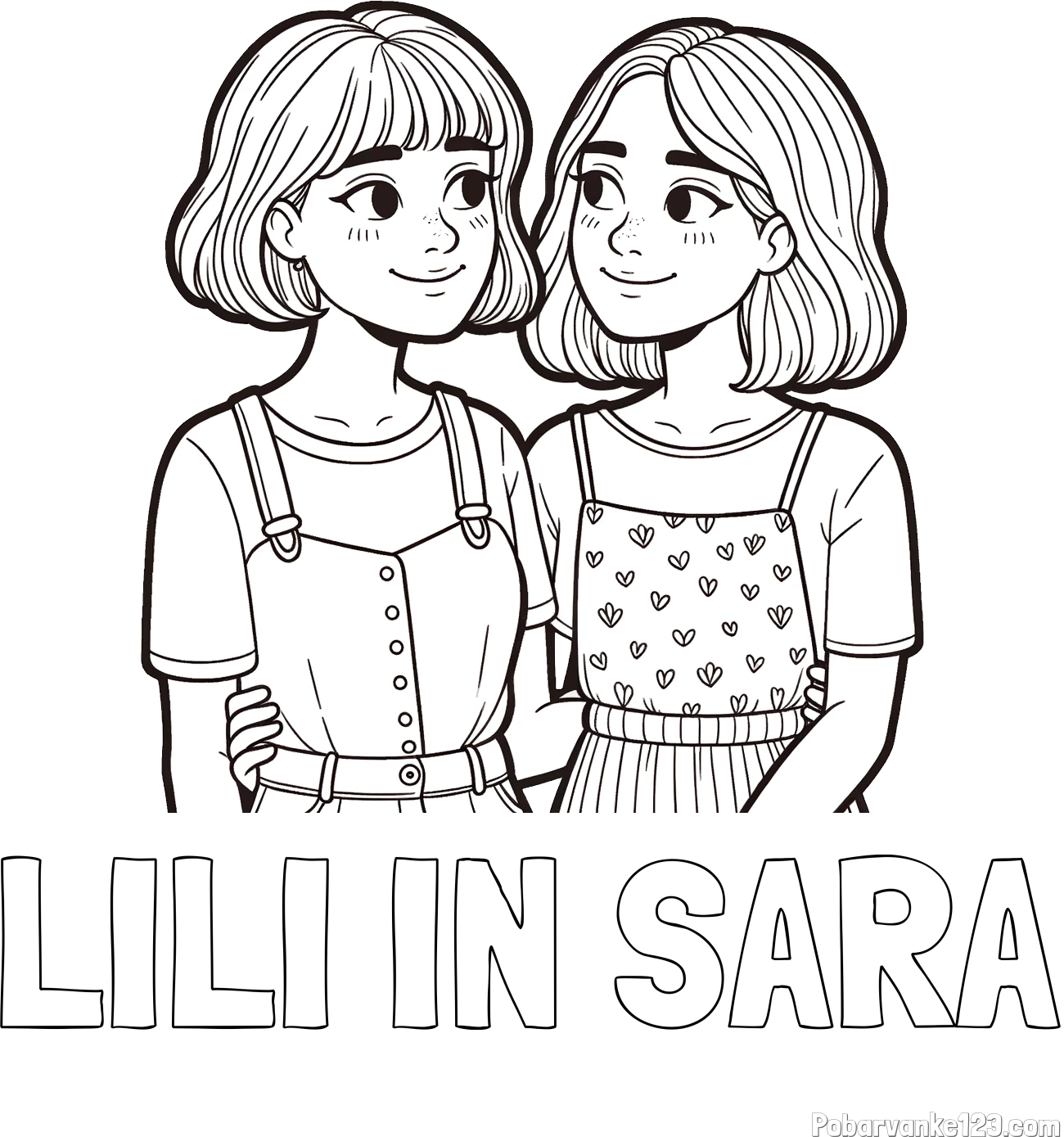 Pobarvanka imena LILI IN SARA in pobarvanka dveh najboljših prijateljic
