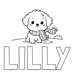 Online izdelana pobarvanka - Pobarvanka imena LILLY in pobarvanka prikupnega psička