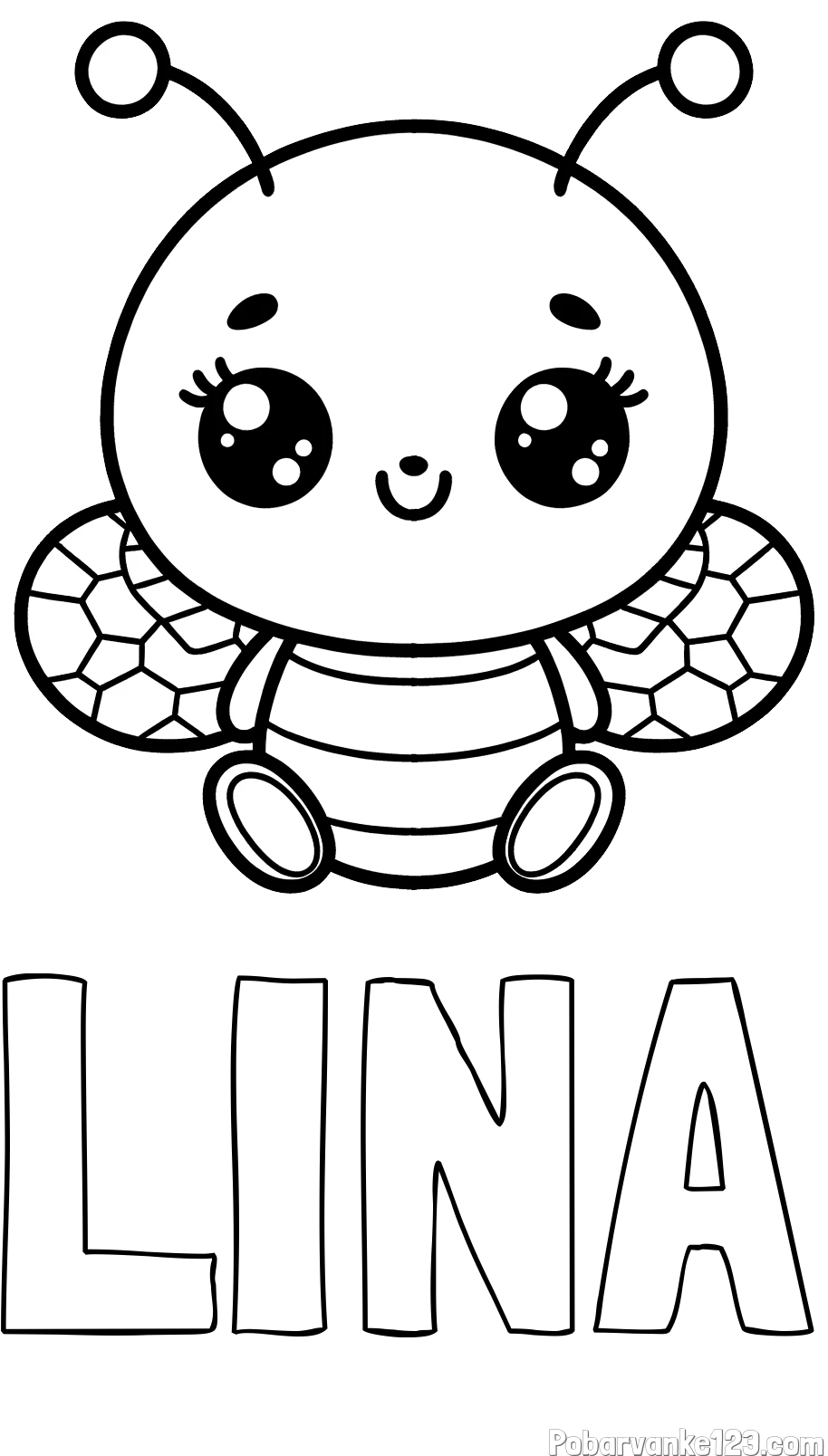 Pobarvanka imena LINA in otroška pobarvanka ljubke čebele