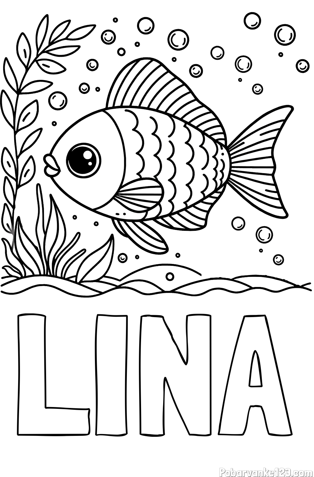 Pobarvanka imena LINA in otroška pobarvanka ljubke ribe