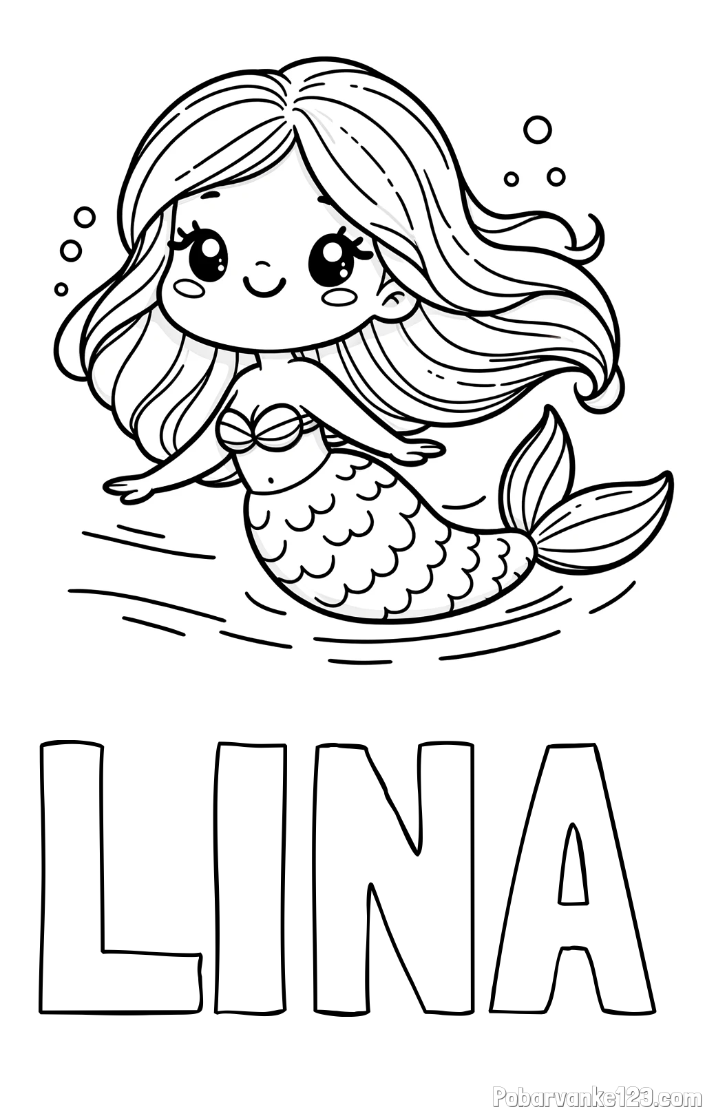 Pobarvanka imena LINA in pobarvanka ljubke morske deklice