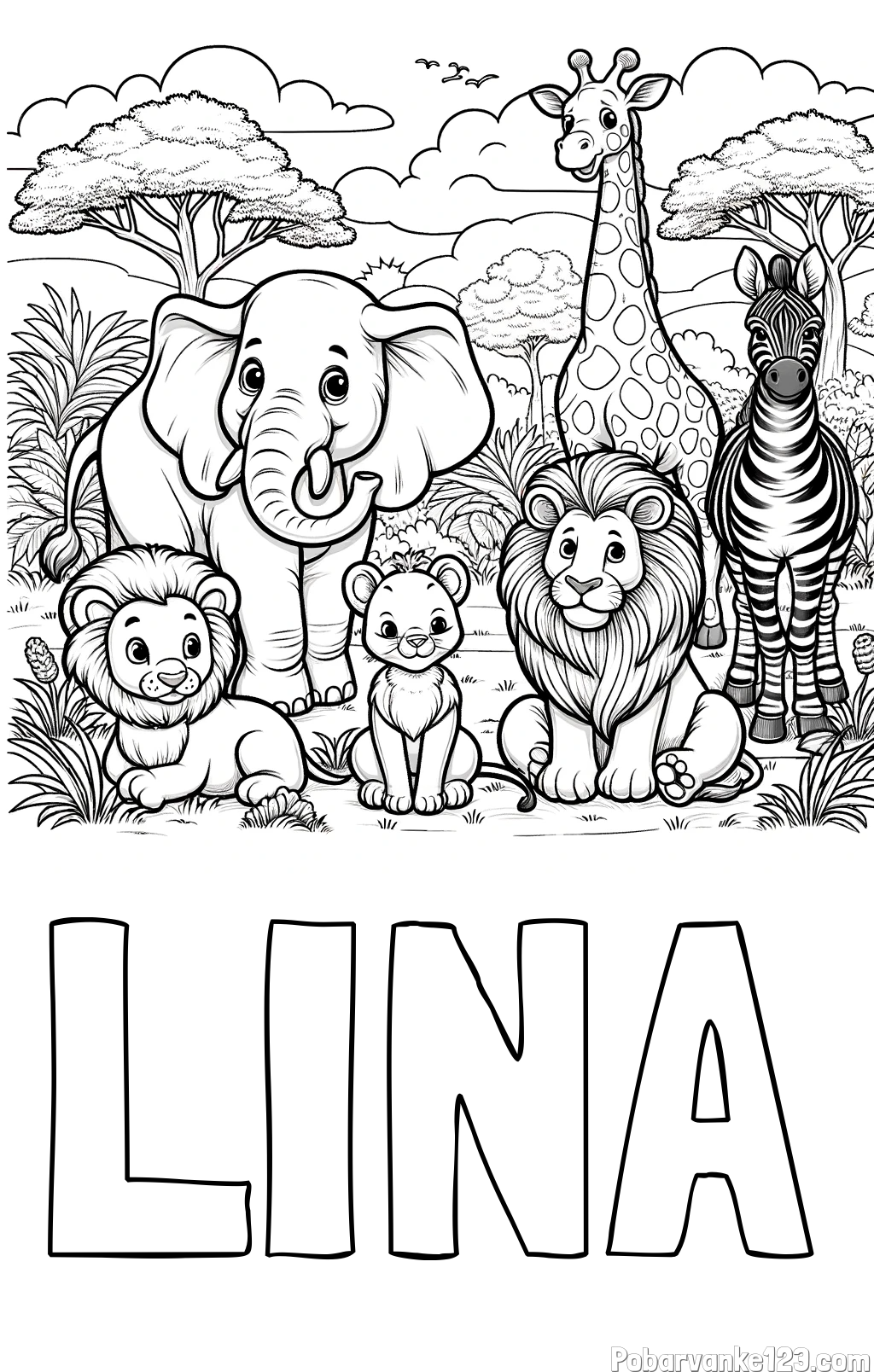 Pobarvanka imena LINA in pobarvanka ljubkih živali