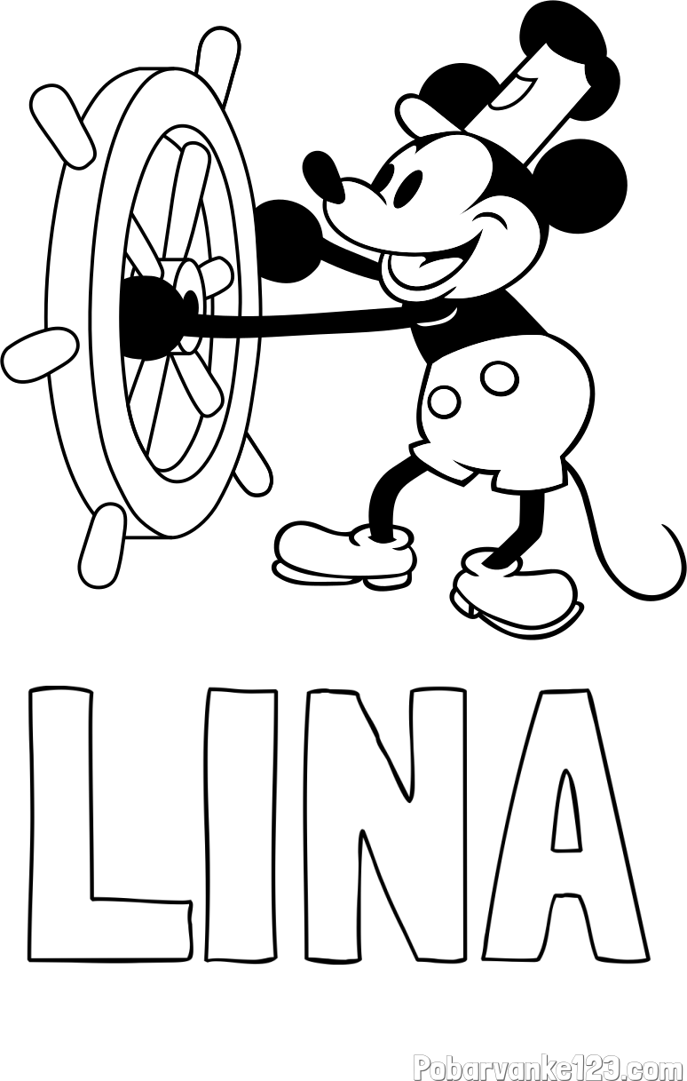 Pobarvanka imena LINA in pobarvanka Miki Miške (Mickey Mouse)