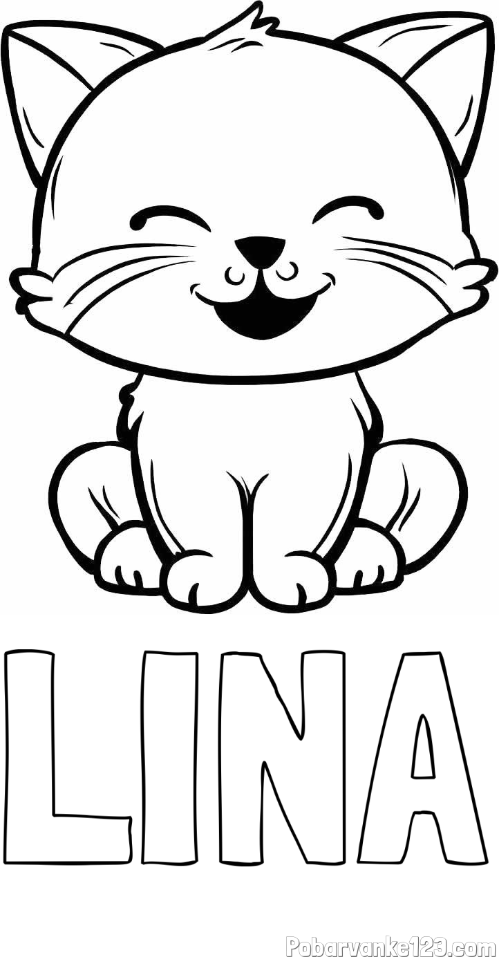 Pobarvanka imena LINA in pobarvanka prikupne mačke